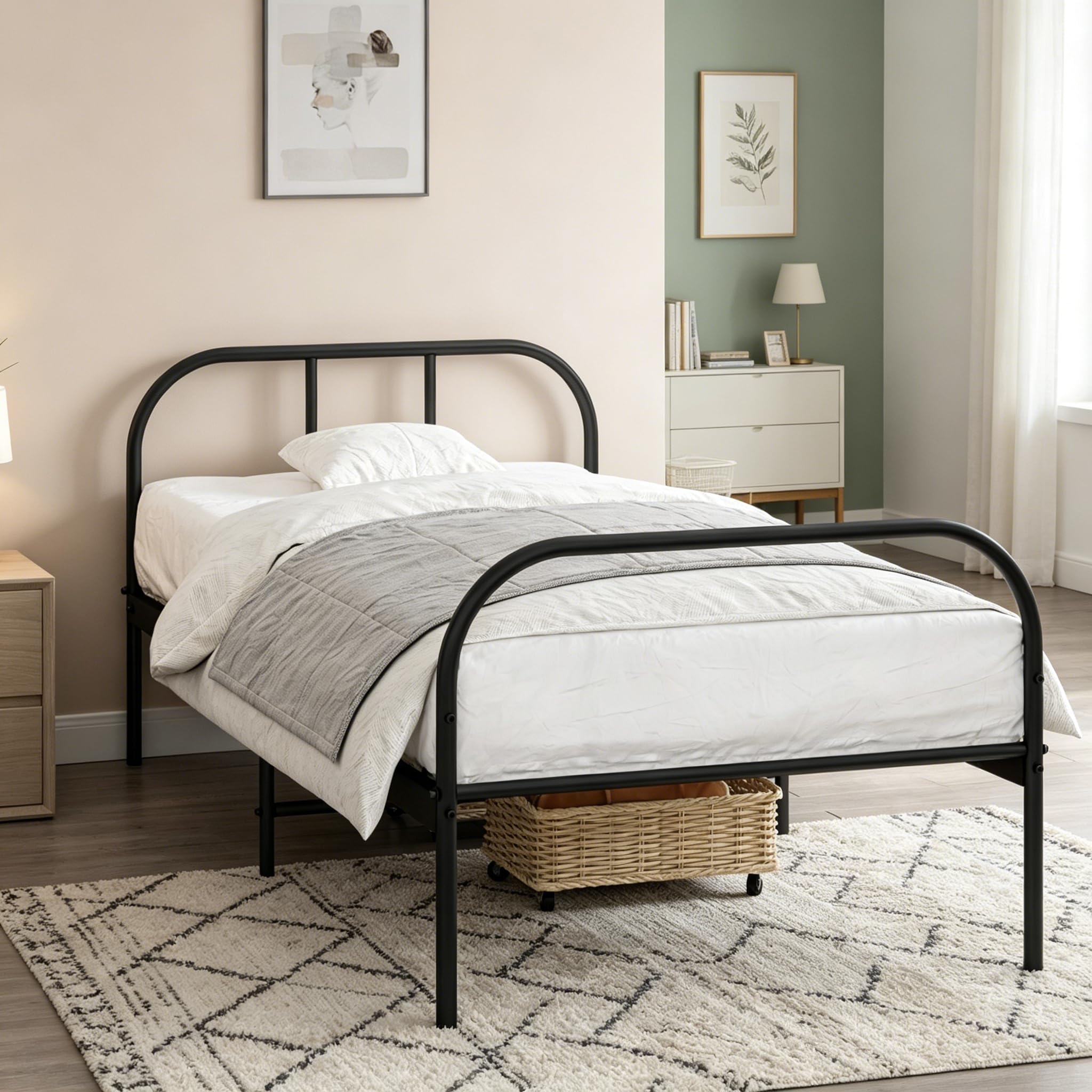 Panana Metal Single Bed Frame Metal Frames 3ft Bed Platform with Headboard and Footboard (Black, Model5) — image 1