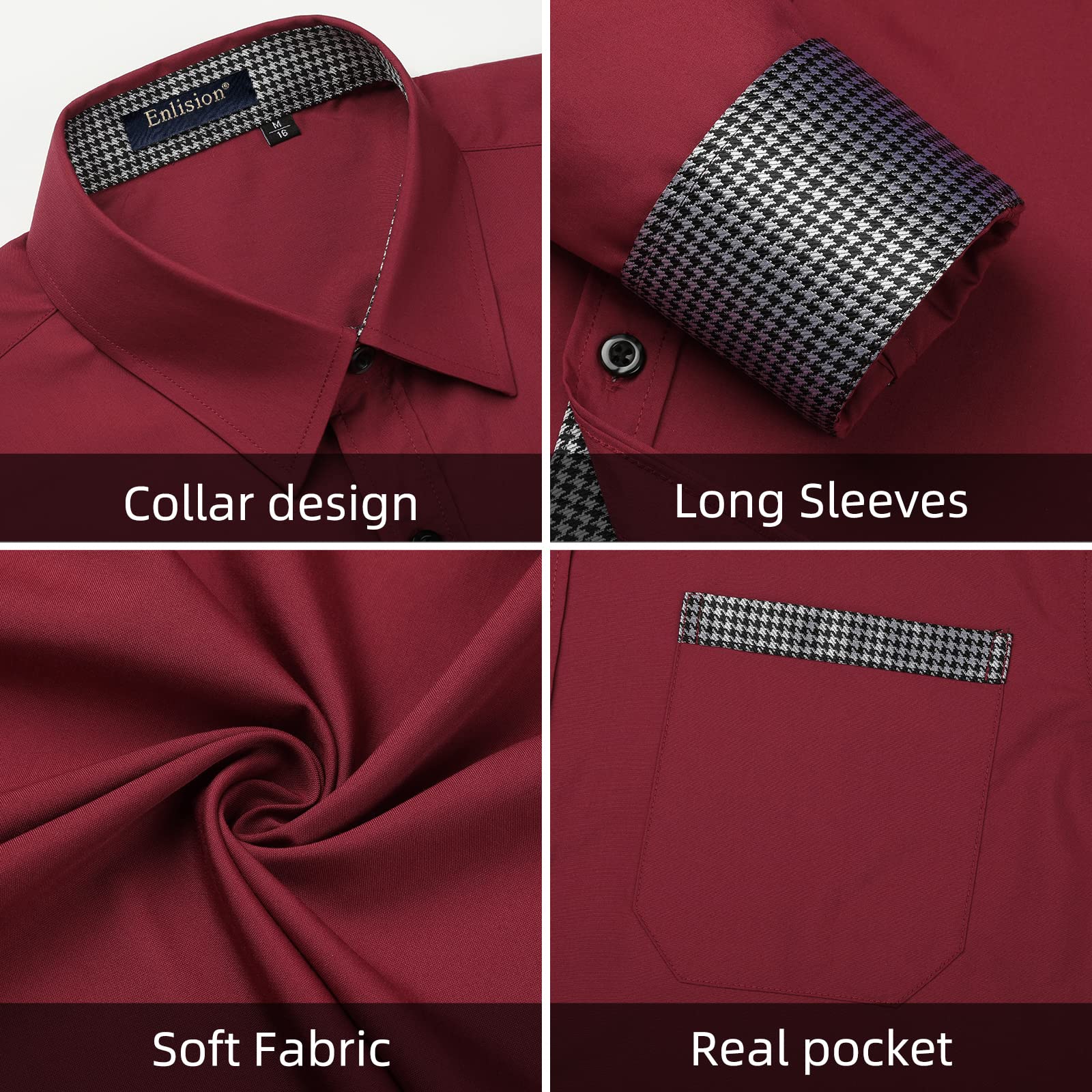 Enlision Camisa Hombre de Vestir Manga Larga Camisas Formales Boda Elegantes Camisa Casual Regular Fit con Bolsillo