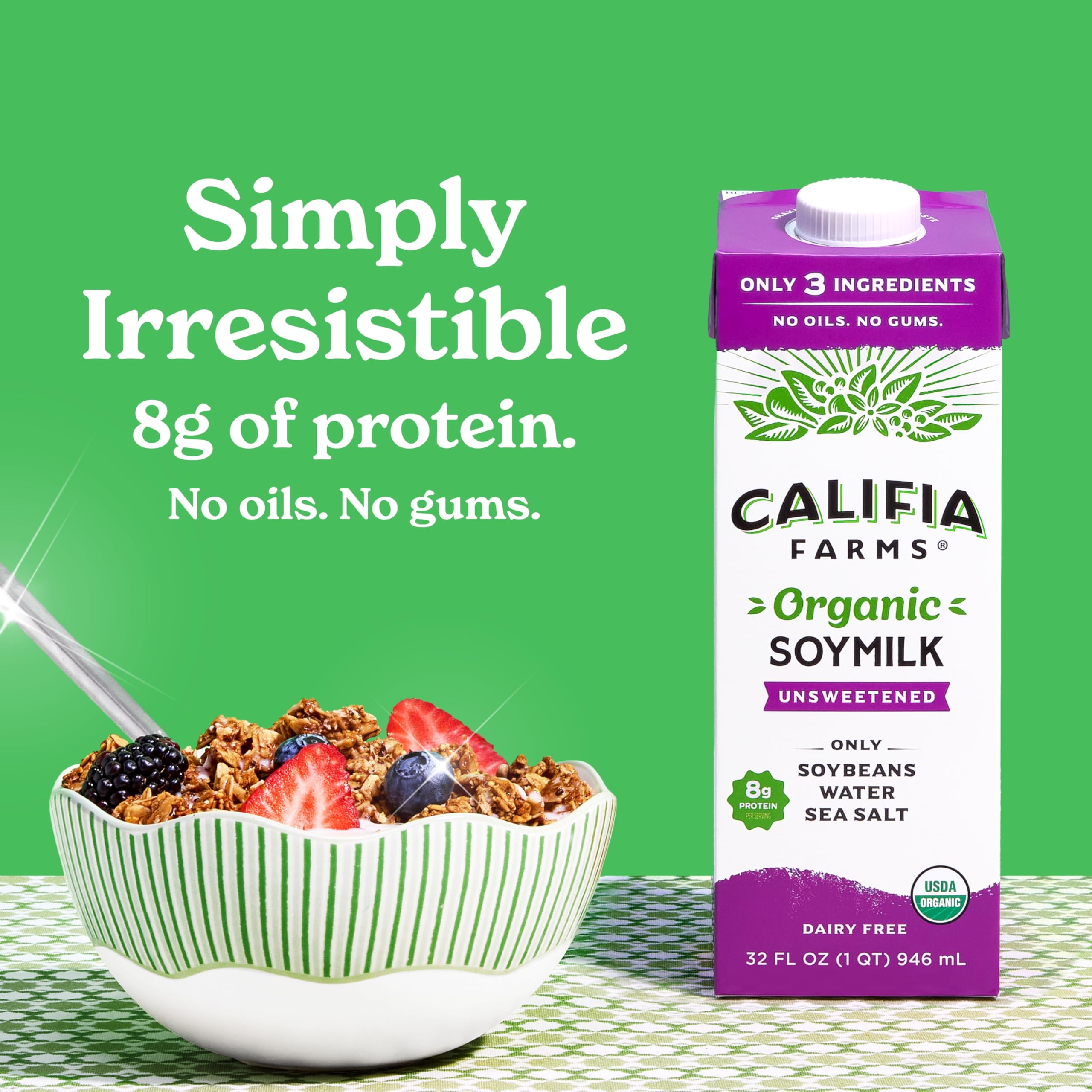 Califia Farms - Organic Soy Milk, 32 oz (6 pack), Dairy Free, Vegan, Plant Based, Vegan, Gluten Free, Non GMO, USDA Organic