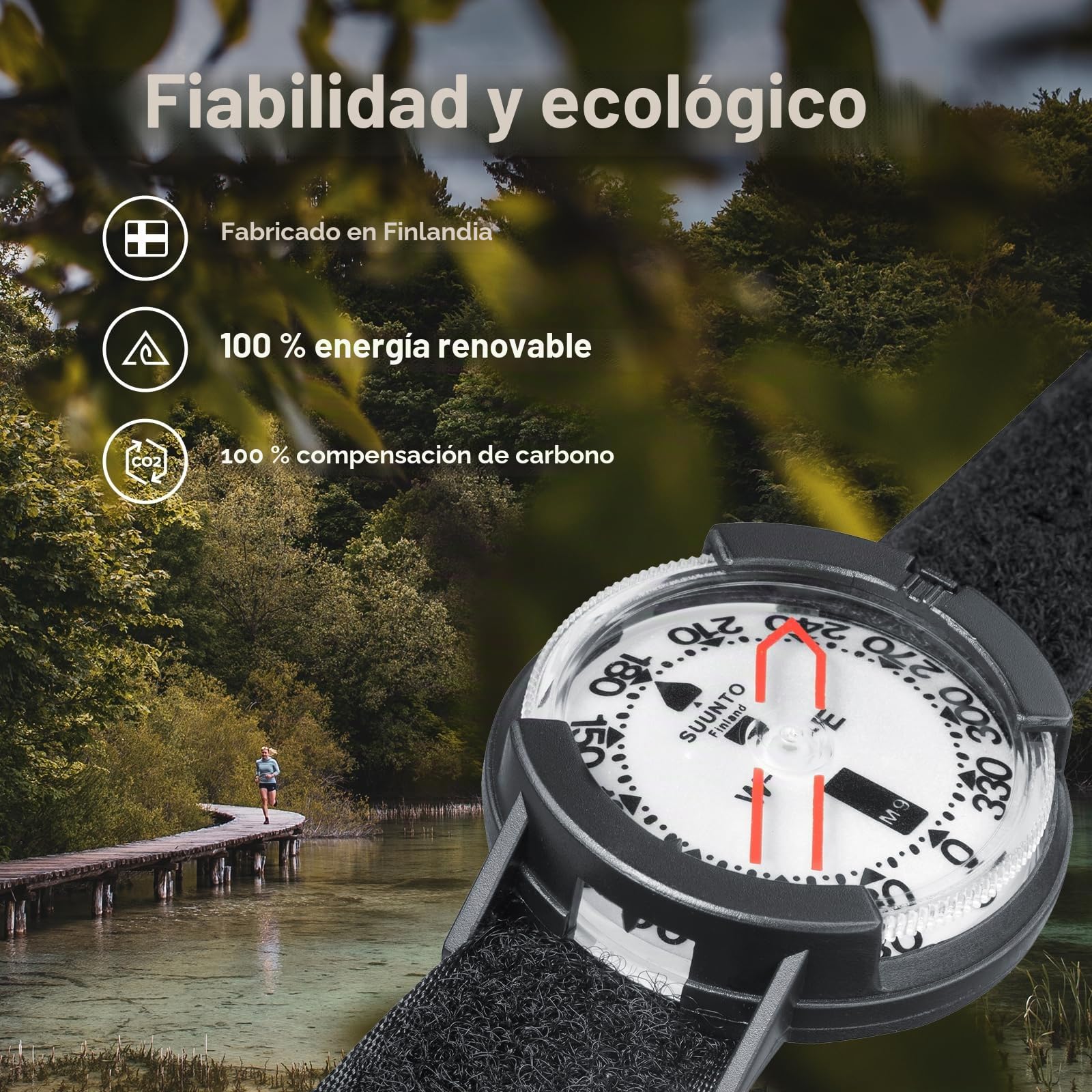 Suunto Compass M-9 NH, hemisferio Norte, con Pulsera de Velcro, SS004403001, Negro