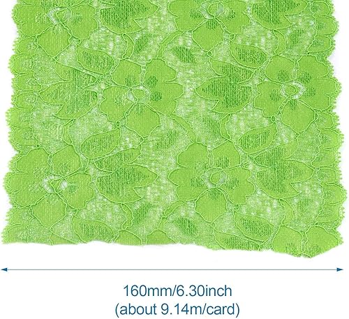 Miniatura 3 de 10 yardas de tela elástica de 6.3 pulgadas (6.3 in) con ribete de encaje elástico de flores de lima, patrón floral de tul, cintas bordadas de encaje