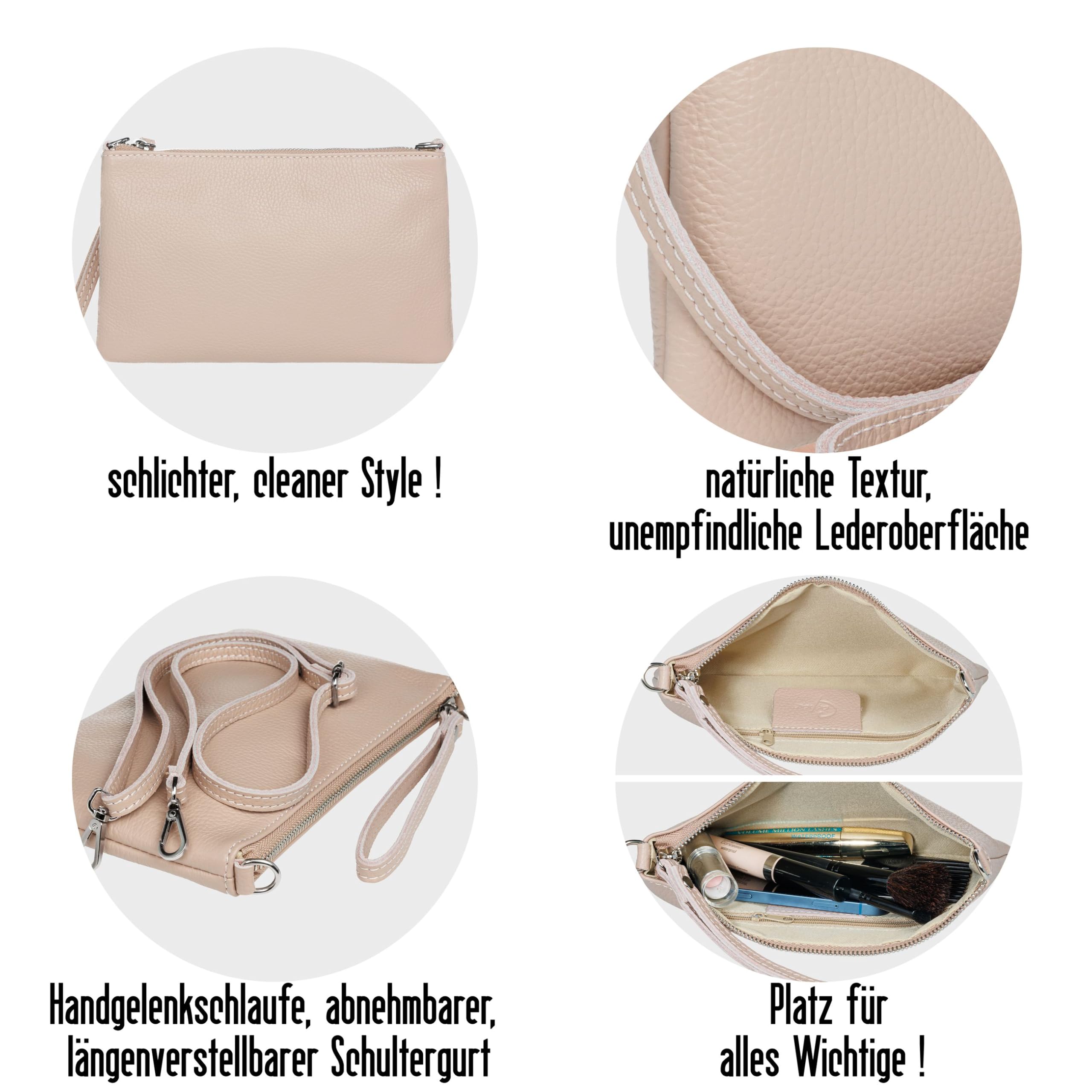 Caspar Kompakte Leder Clutch Damen Umhängetasche Abendtasche mit verstellbarem Schultergurt - CLASSIC LINE - Modell No.834 - Made in Italy