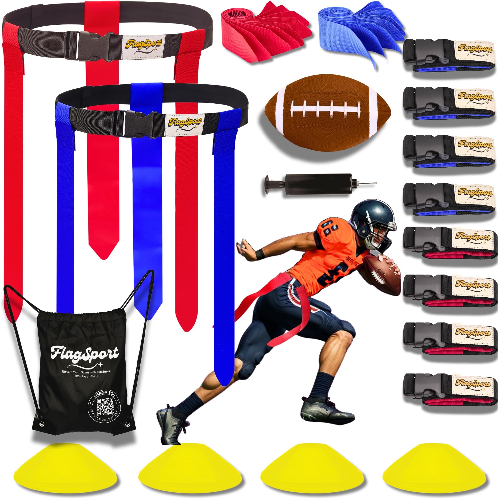 Flag Football Belt Kit Set - Capture The Flag Bundle, Belt Kit for Kids, Teens, Youth, Adults & Athletes, Football Training Gear