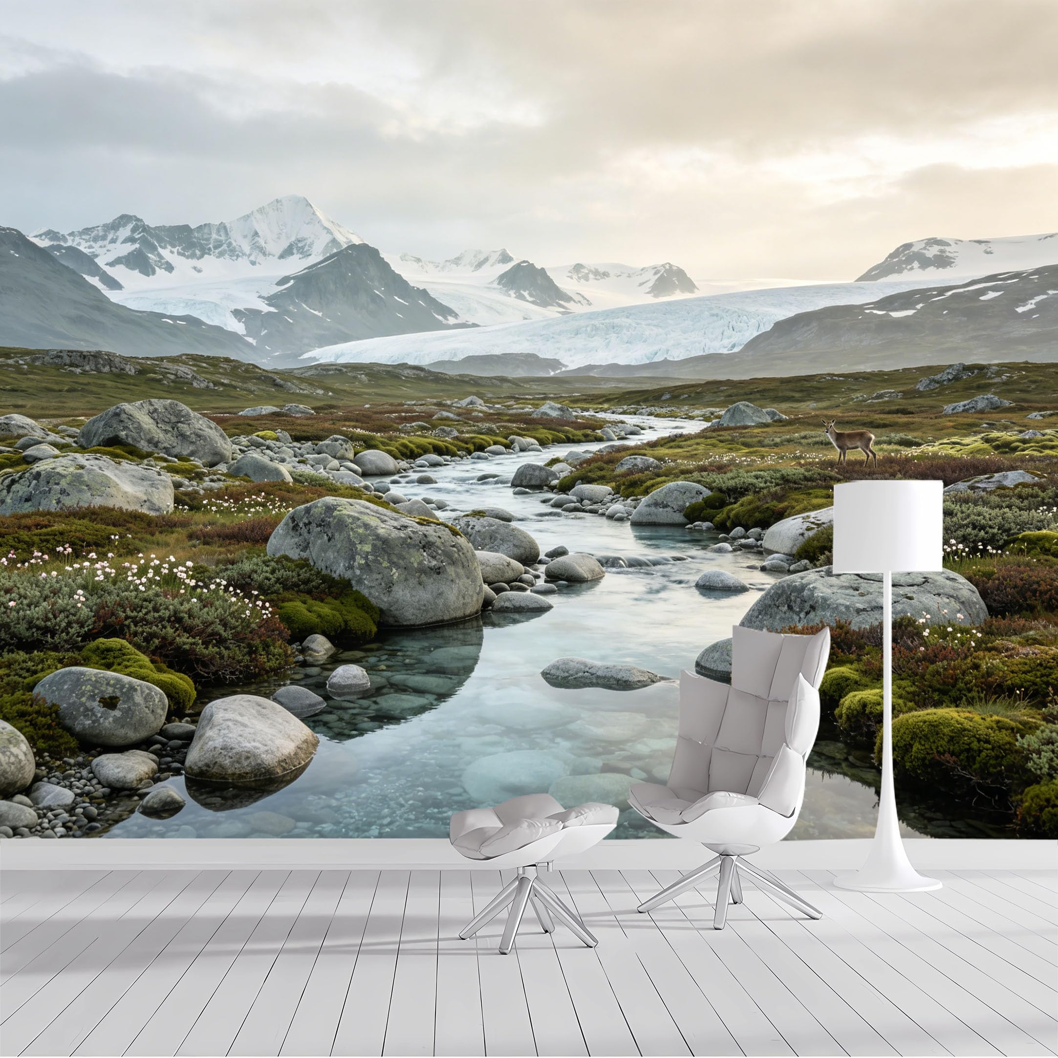 Custom Size Wall Mural Glacier Mountain Landscape Stream Wildlife SelfAdhesive Wall Fabric Removable Peel and Stick Wallpaper Wall Decor for Living Room Bedroom Bathroom