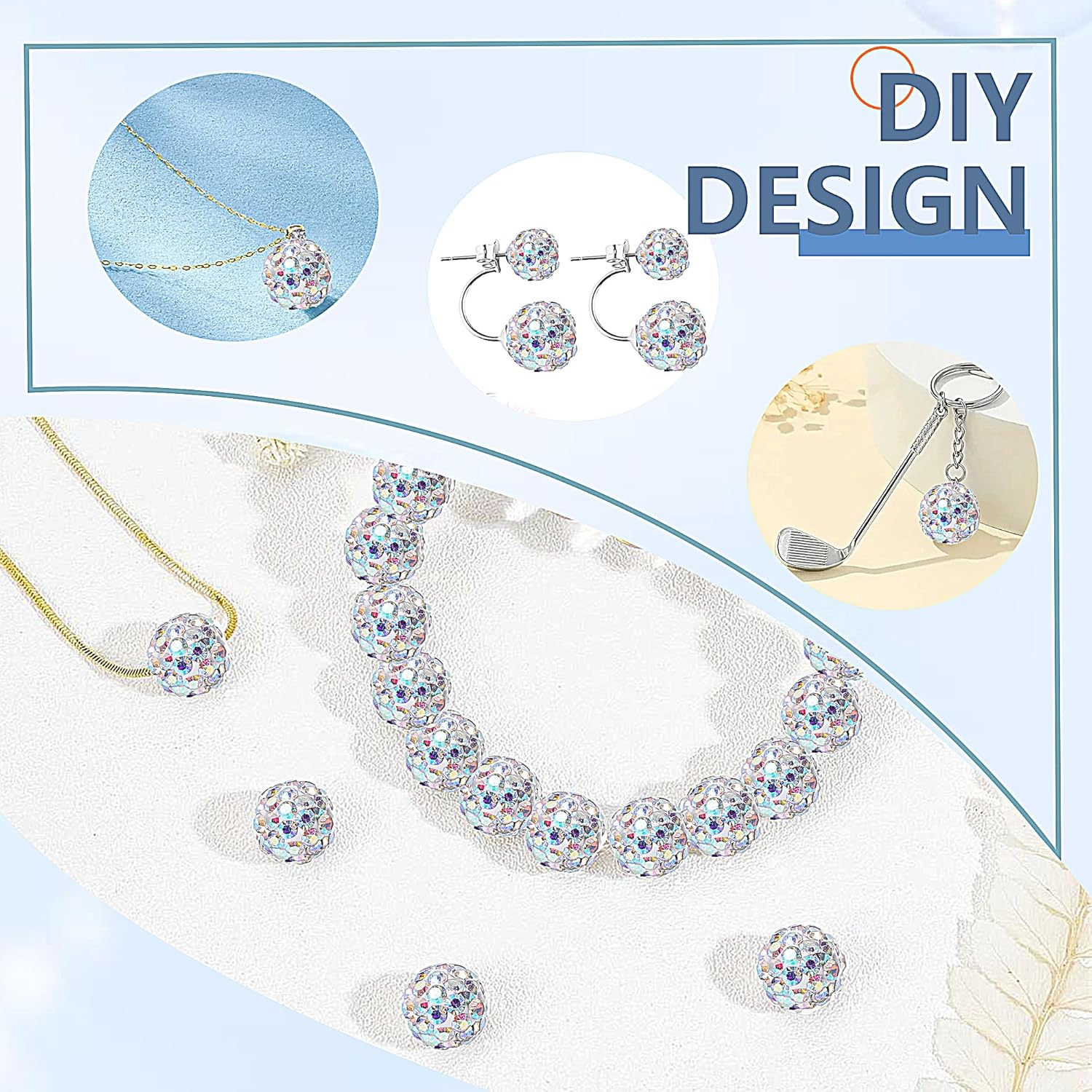 120pcs 10mm Rhinestone Beads for Crafting, AB Crystal Shiny Round Shamballa Disco Ball Beads Fancy Sparkle Crystal Clay Bead for DIY Necklace Bracelet Earring Jewelry Making - Image 3