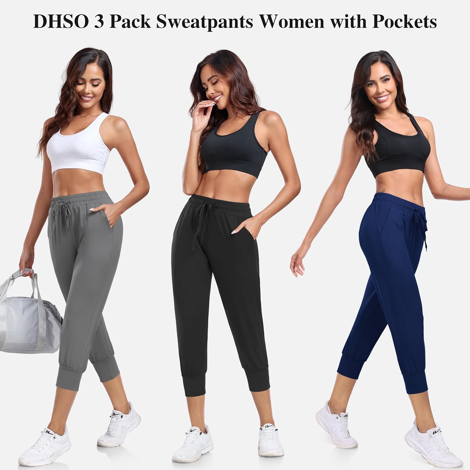 DHSO 3 Pack Sweatpants for Women-Womens Joggers with Pockets Athletic Leggings for Workout Yoga Running Pants Trousers - Image 3