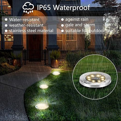 Miniatura 5 de ZGWJ Luces solares de suelo, paquete de 4 luces solares impermeables para jardín, jardín al aire libre, iluminación brillante en el suelo,