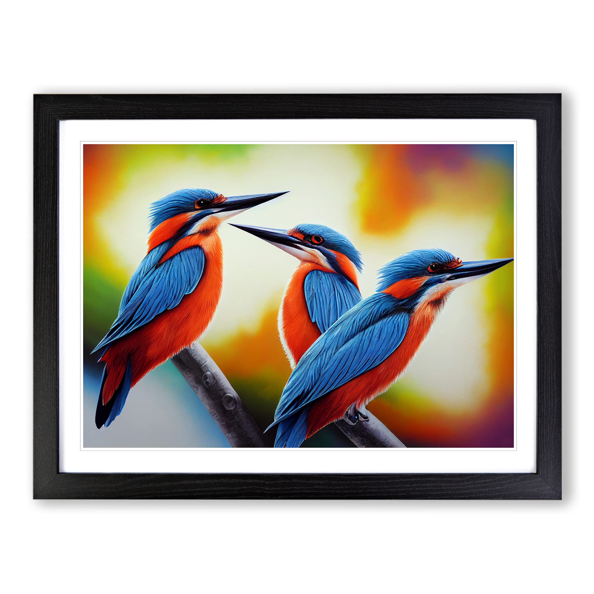 Ultimate Kingfisher Birds Framed Print, Black, A3 (46 x 34 cm)