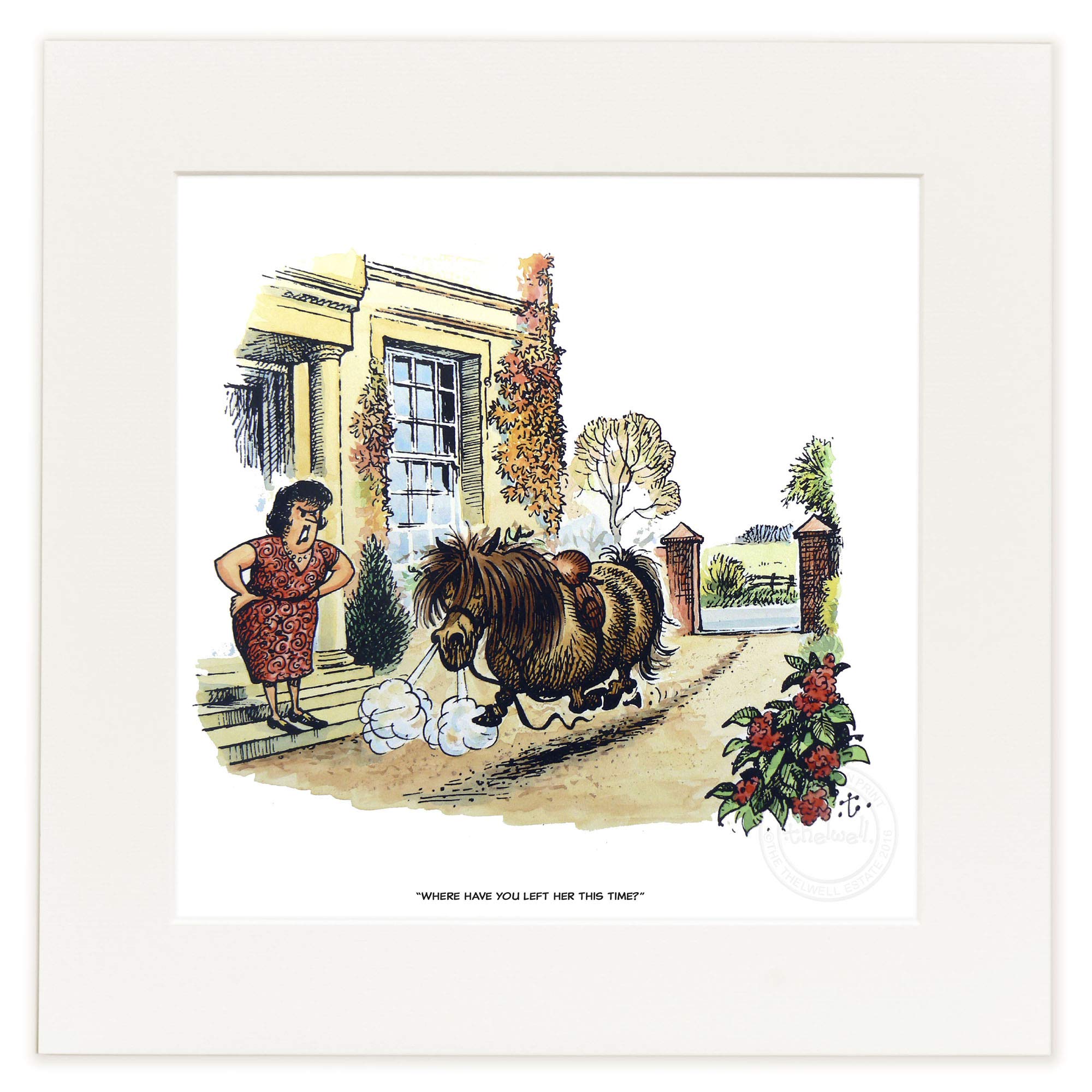 Thelwell Multi-Color Horse And Pony Cartoon Print. Where Have You Left Her This Time