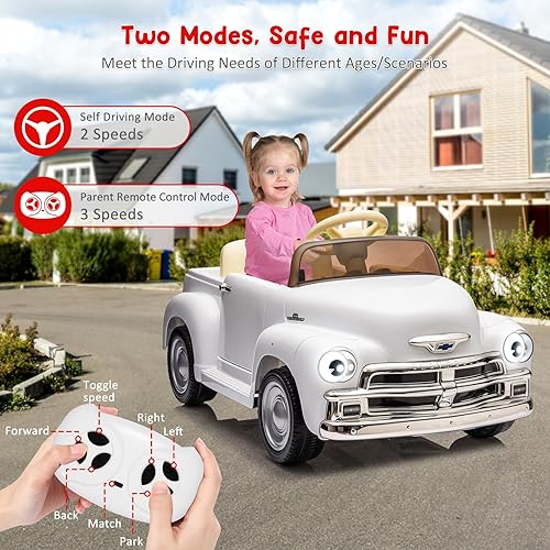 Miniatura 5 de Auto de paseo para niños de 12 V, con licencia Chevrolet 3100, vehículo eléctrico a batería con control remoto, suspensión de resorte, luz LED y