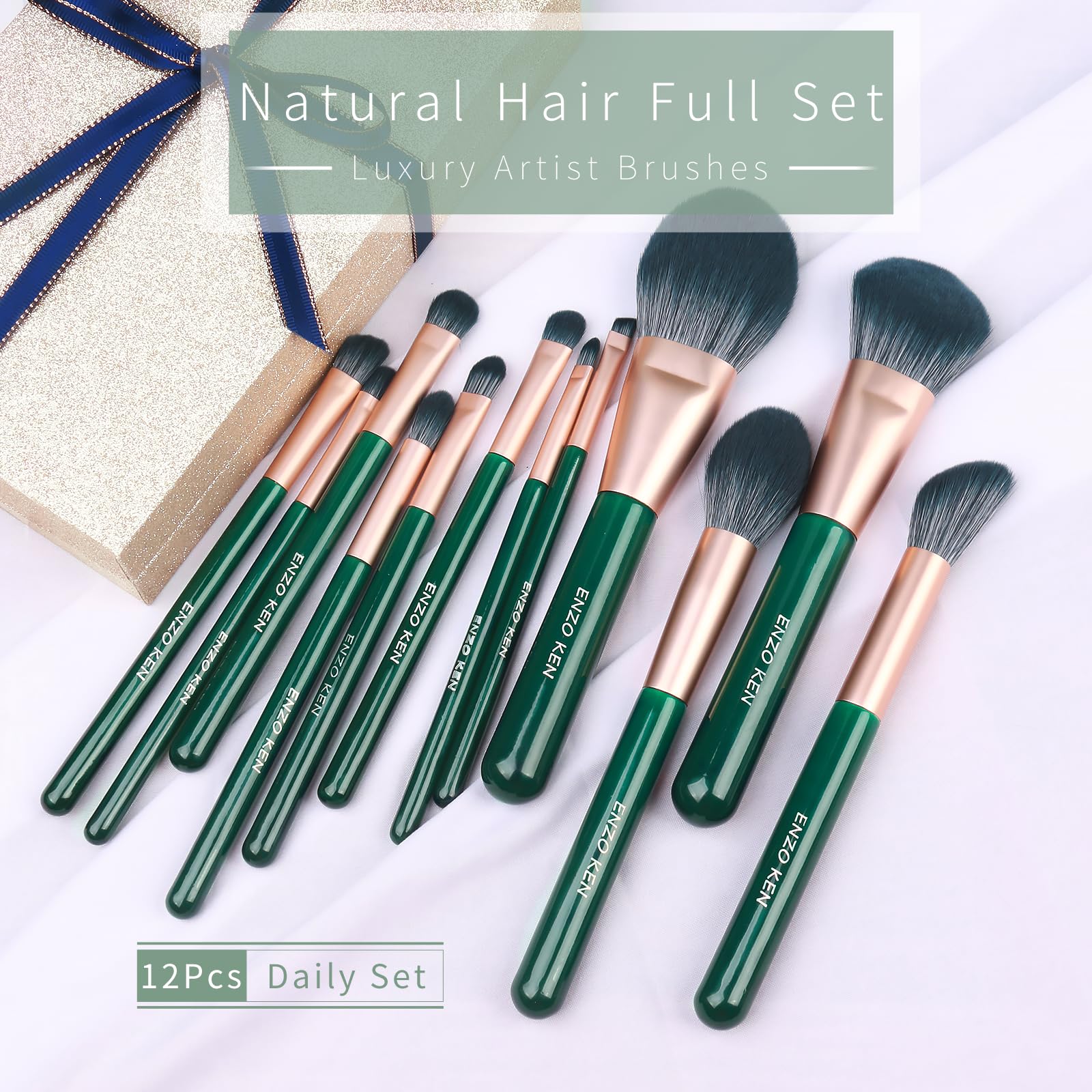 ENZO KEN Natural Fiber & Goat Hair Makeup Brush Set Professional, Combined Hair Makeup Brush Set including Case - Image 2