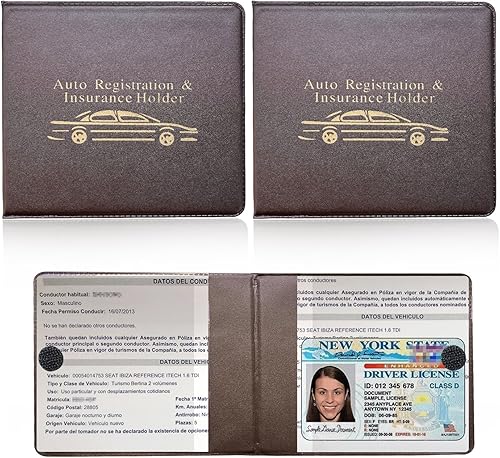 Ziciner Soporte para seguro de registro de automóvil, paquete de 2 organizadores esenciales para documentos de tarjetas de automóvil con cierre de