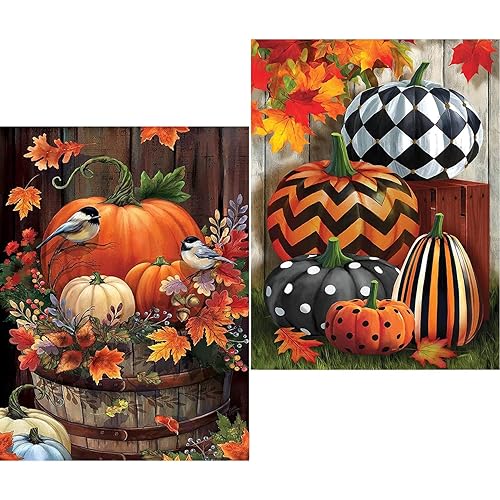 2 Pack Pumpkin Paint by Number for Adults,Fall Painting by Numbers Kits On Canvas,Without Frame DIY Halloween Pumpkin Oil Painting Acrylic Paints,for Thanksgiving Gifts and Home Decor 12x16inch