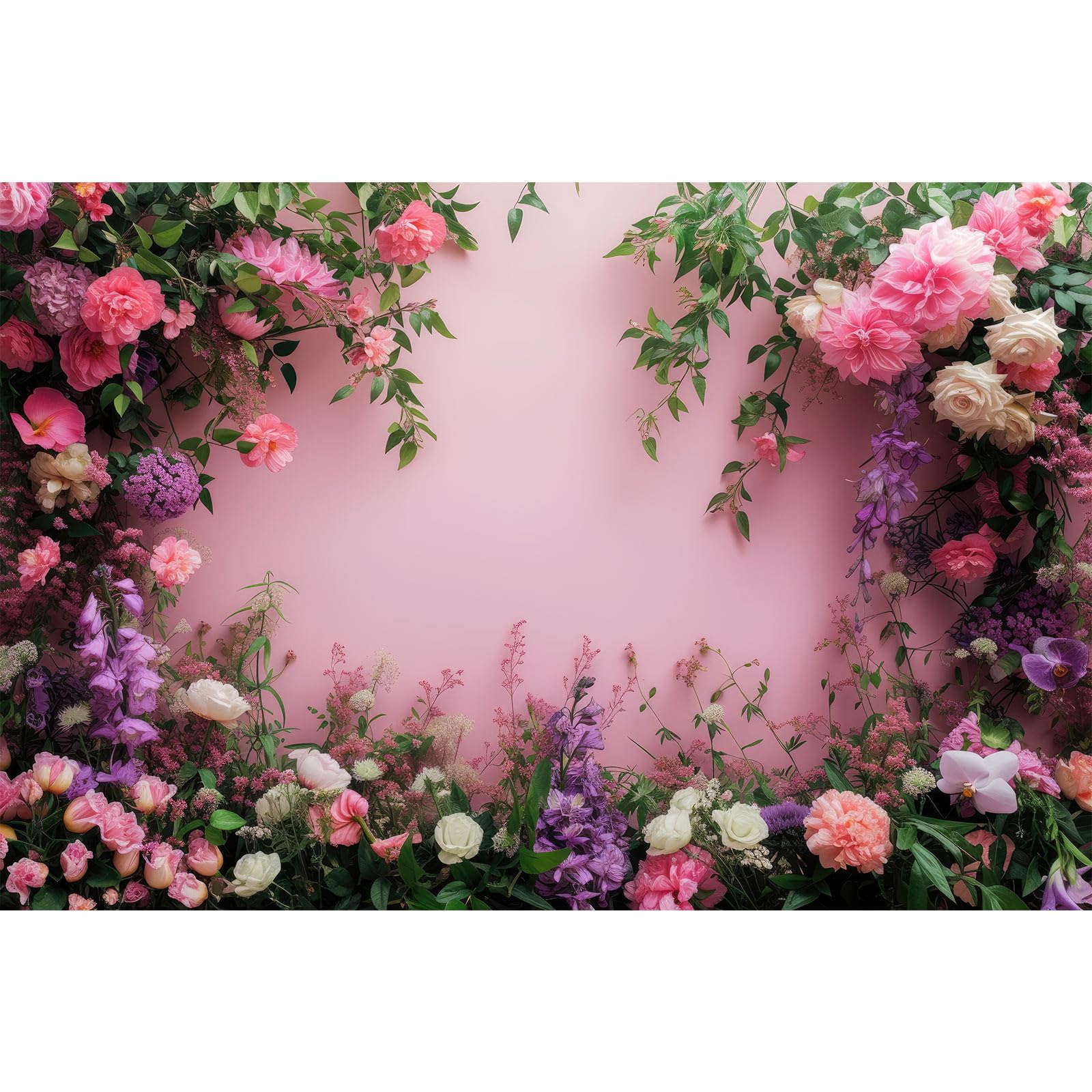 7x5ft Flowers Backdrop Colorful Flowers Composition Green Leaves on Pink Photography Background for Girls Kids Children Wall Banner Cake Table
