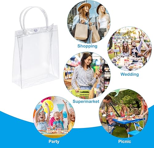 Miniatura 5 de PATIKIL Paquete de 10 bolsas de regalo de PVC transparente, 13.4 x 9.4 x 4.7 pulgadas, reutilizables, mini bolsa de plástico transparente con asas