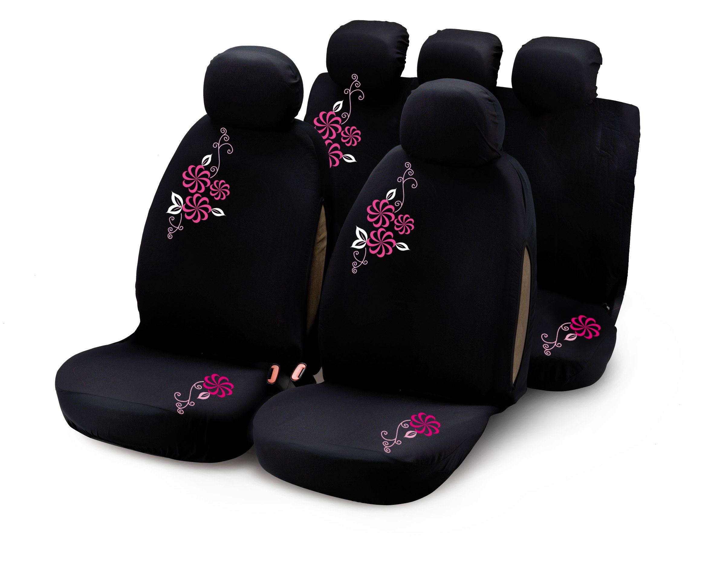 Bottari SpA 29010 My Flower Swivel Car Covers - Black/Pink (9 Pieces)