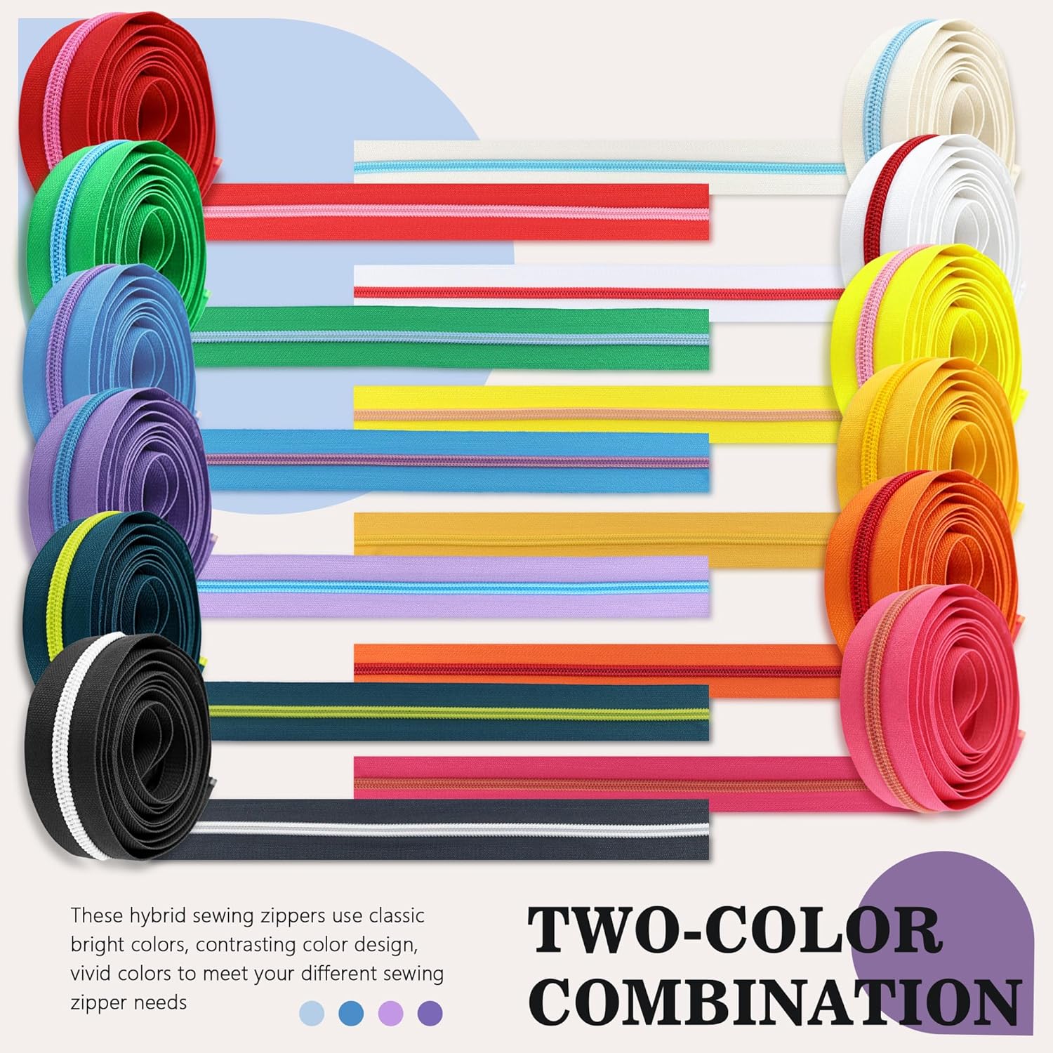 SHRJ 12Pcs 36 Yards Sewing Zippers #5 Nylon Coil in Assorted Colors with 120 Zipper Sliders Pull Head Zipper Repair Kit for DIY Tailor Sewing Crafts Supplies Clothes Bag