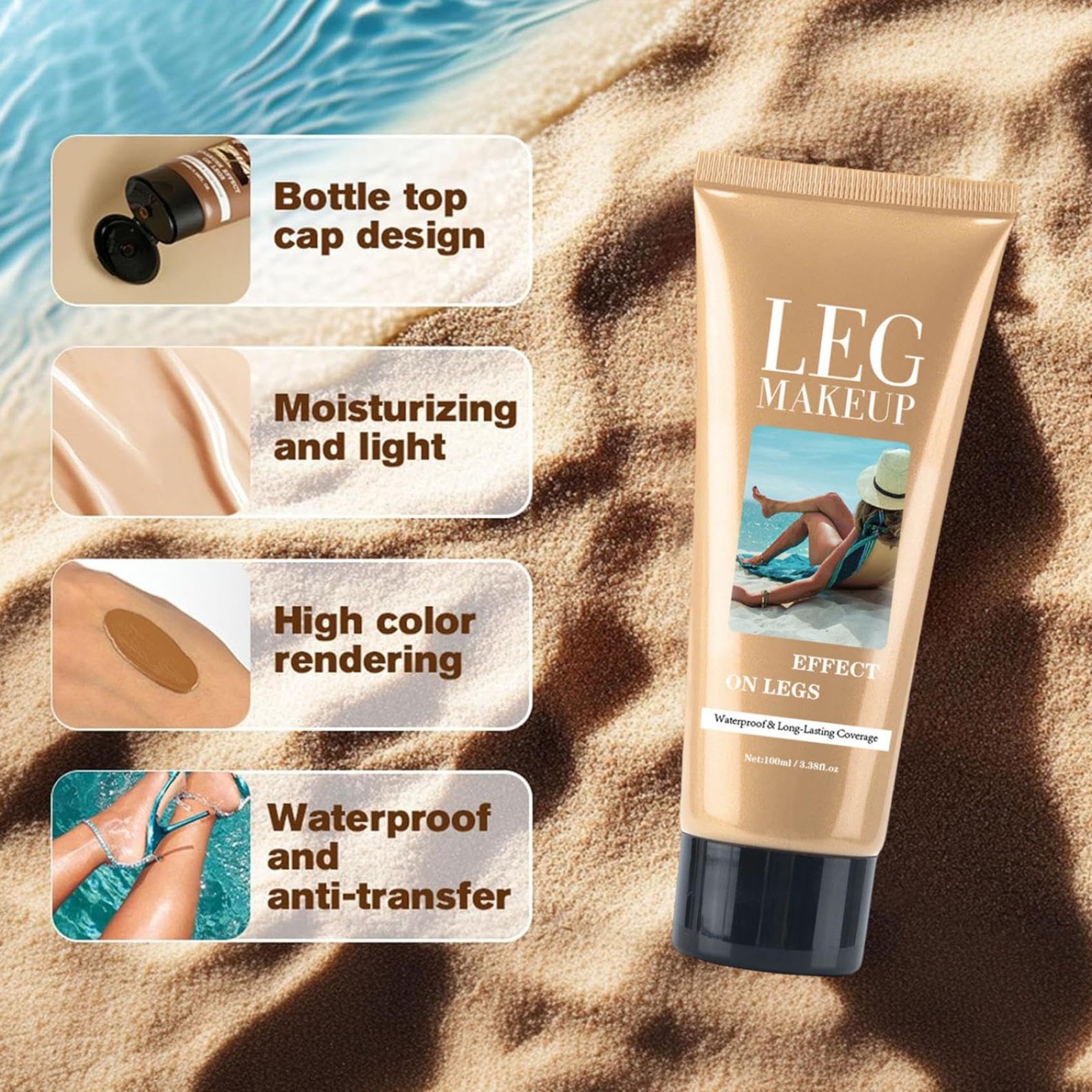 Kyne Leg Perfector, Body Coverage Perfector Für Beine,Körper Leg Make Up Wasserfest,Tattoo Make Up Cover,Tattoo-Abdeckung Für Körpernarben, Leicht Aufzutragen,Volldeckender Concealer,Weizenfarbe