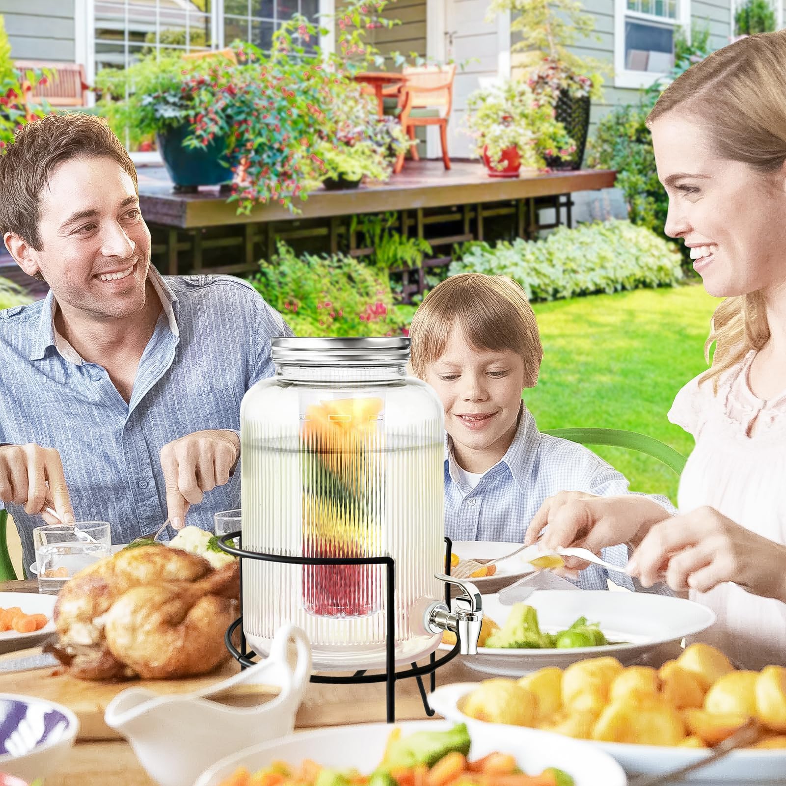 Distributeur de Boisson en Verre: 4 litres en Verre avec Cadre et Robinet - Distributeur de Jus Barbecue pour Sublimez vos Fêtes et Anniversaires (Glass)