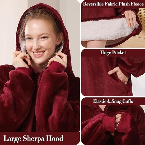 Miniatura 4 de LetsFunny - Sudadera holgada con capucha, estilo cobija, tela sherpa, de vellón, con bolsillo, súper cálida, súper suave y cómoda, con bolsillo