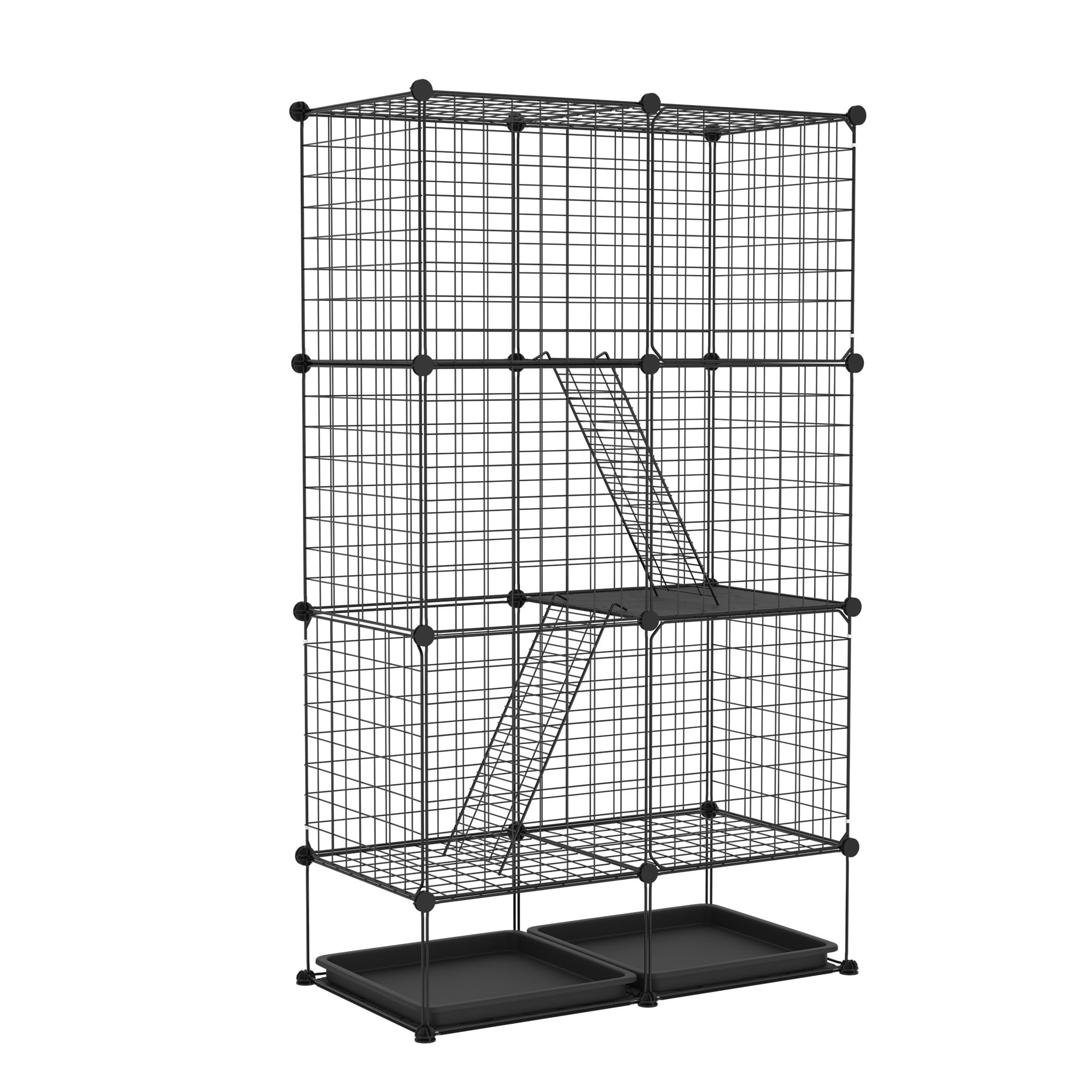 FIVMEN Parque para gatos de 3 pisos extraíble, 74 x 37 x 126 cm con 2 escaleras y jaula grande
