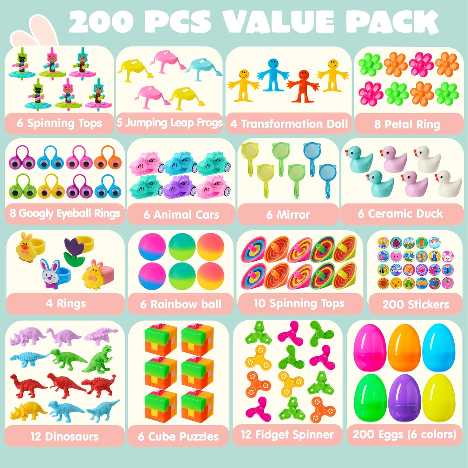 JOYIN 200 PCS Easter Prefilled Eggs with Assorted Toys for Easter Basket Stuffers, Egg Hunt Supplies, Classroom Prizes, Party Favor