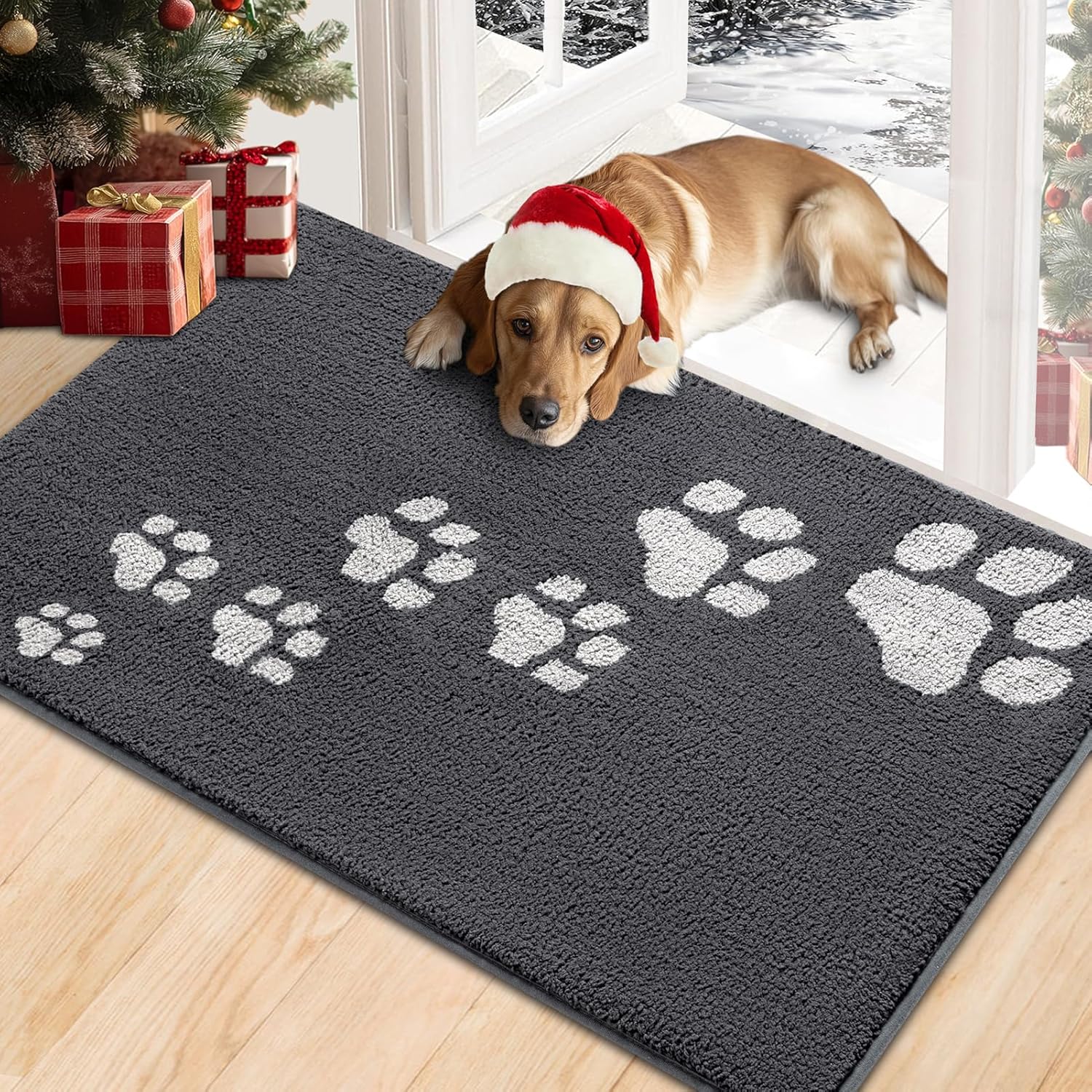Timo Door Mat Indoor, 20"x32" Super Absorbent Dog Mats for Muddy Paws, Low-Profile Washable Entryway Rug, Rubber Backing Non Slip Front Door Mats, Resist Dirt Inside Entrance Doormat for Shoes, Grey 2'8" x 1'8" (Rectangular) Grey