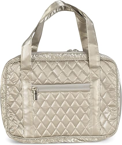 Funda acolchada de piel sintética con estampado grande en tono champán