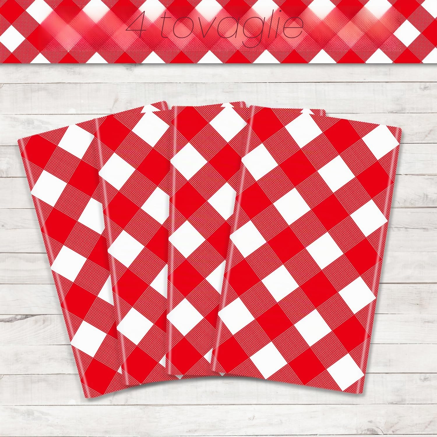 Tovaglie a quadri rossi e bianchi 130x214 cm Confezione da 4