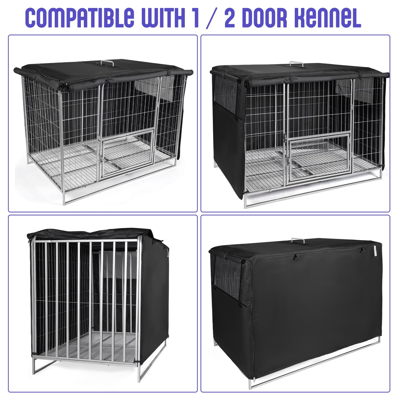 Copertura per gabbia per cani, in tessuto oxford sicuro 600D, antivento, finestra in rete traspirante, Coperture per gabbiette e cucce per Gabbia per cani adatta per 1 o 2 porte (107 x 72 x 76 cm)
