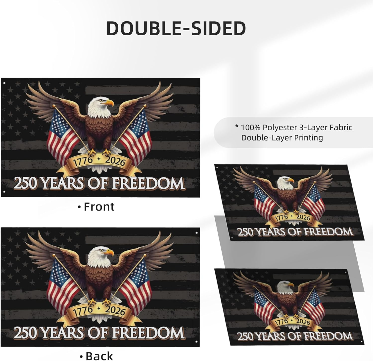 American 250 Garden Flag 5x8 Ft,USA 250th birthday Anniversary Patriotic Banner Double Sided3-Ply with Eagle Design, 1776-2026 Commemorative, for Outside Ft Outdoor Banner Decorations
