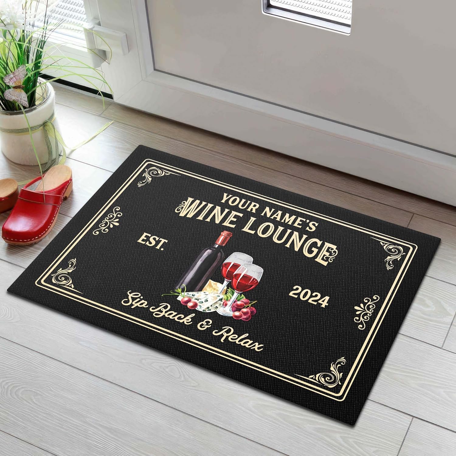 Artsy Woodsy Personalized Wine Cellar Bar Doormat, Drying Rubber Non Slip Coffee Bar Accessories, Door Mat Indoor Entrance Home Pub, Floor Mat, Welcome Mat Outdoor, Mat for Man Cave Gifts For Him (02)