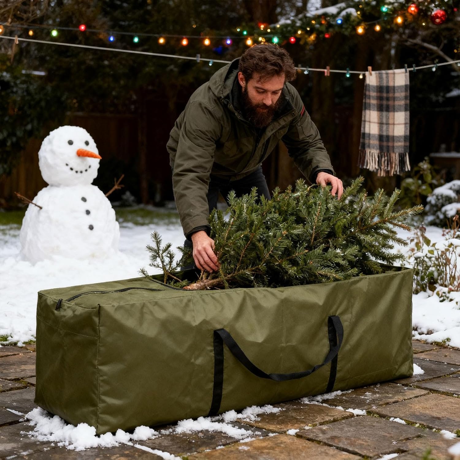 Patio Waterproof Extra Large Protective Zippered Outdoor Cushion Furniture Storage Bag with Handles, Waterproof Heavy Duty 210D Oxford Fabric, Christmas Tree Storage Bag (Green_C)