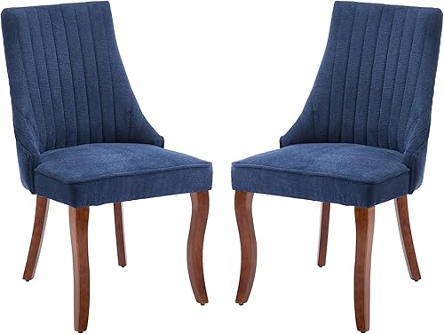 Miniatura 26 de Aoowow Juego de 4 sillas de comedor tapizadas de mezcla de lino, sillas de comedor copetudas con canales para cocina, patas de madera maciza, sillas