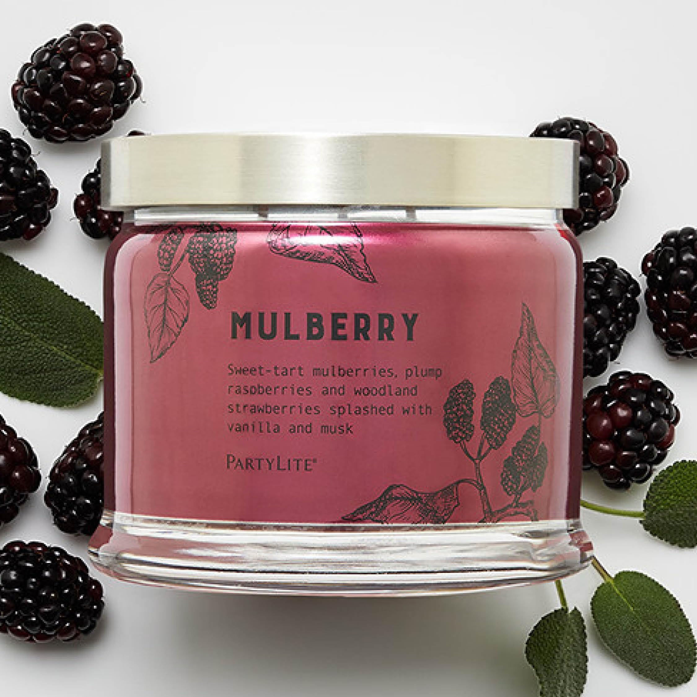 PartyLite Bougie en pot 3 mèches 374,2 g 45 heures Parfum mûre cassis grenade