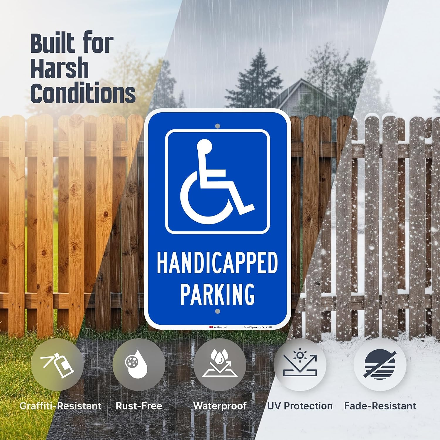SmartSign Handicapped Parking Sign, 12 x 18 Inches 3M Engineer Grade Reflective Aluminum, Pre-Drilled Holes, USA Made