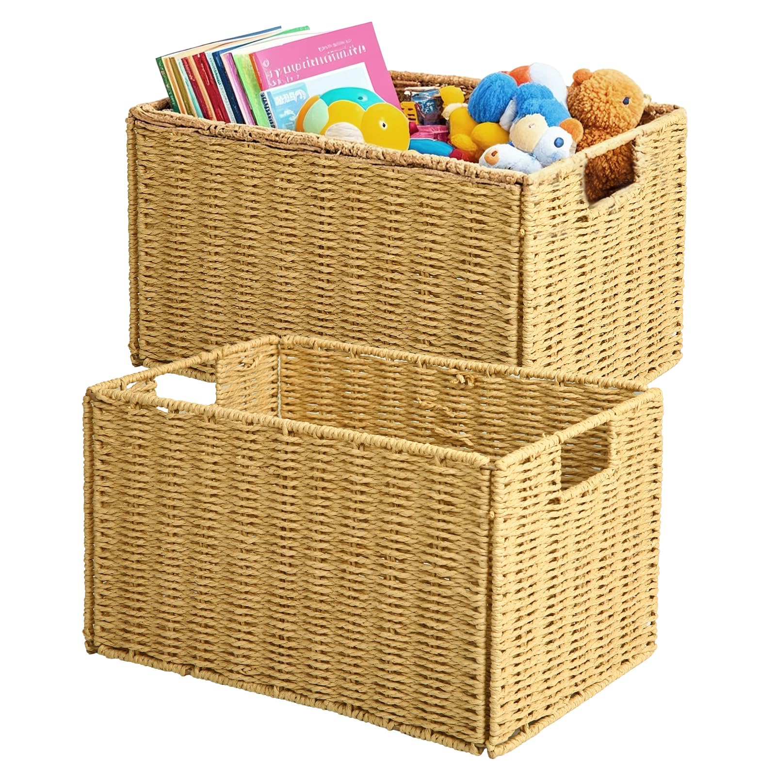 Panier de rangement pour cuisine et salle de bain en jonc de mer tressé main x2