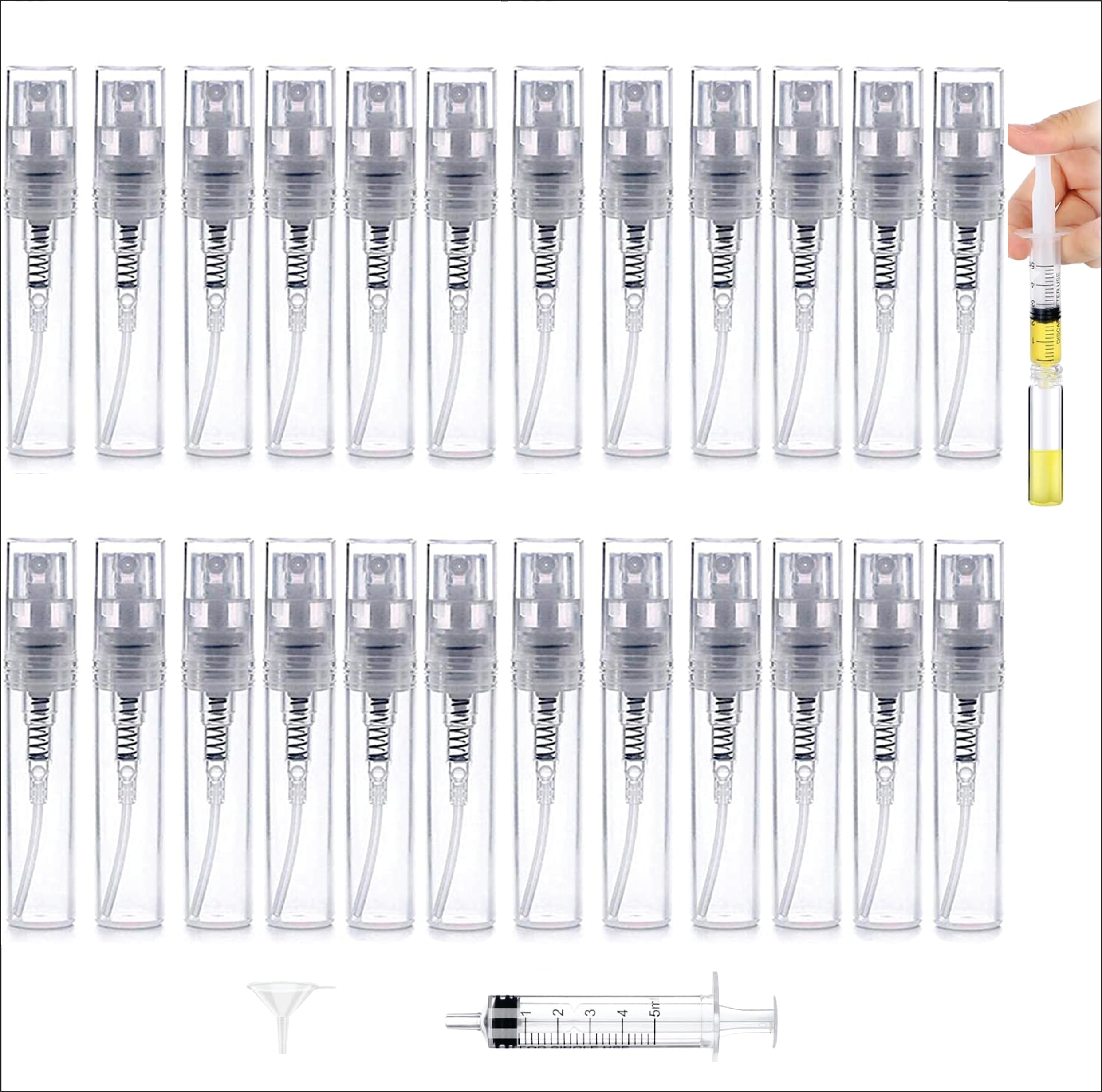 5ml Clear Plastic Spray Bottle Set of 24 – Mini Fine Mist Refillable Perfume Atomizer, Empty Travel Sample Containers for Essential Oils & Cleaning – Includes 1 Funnel & 1 Syringe-image-46