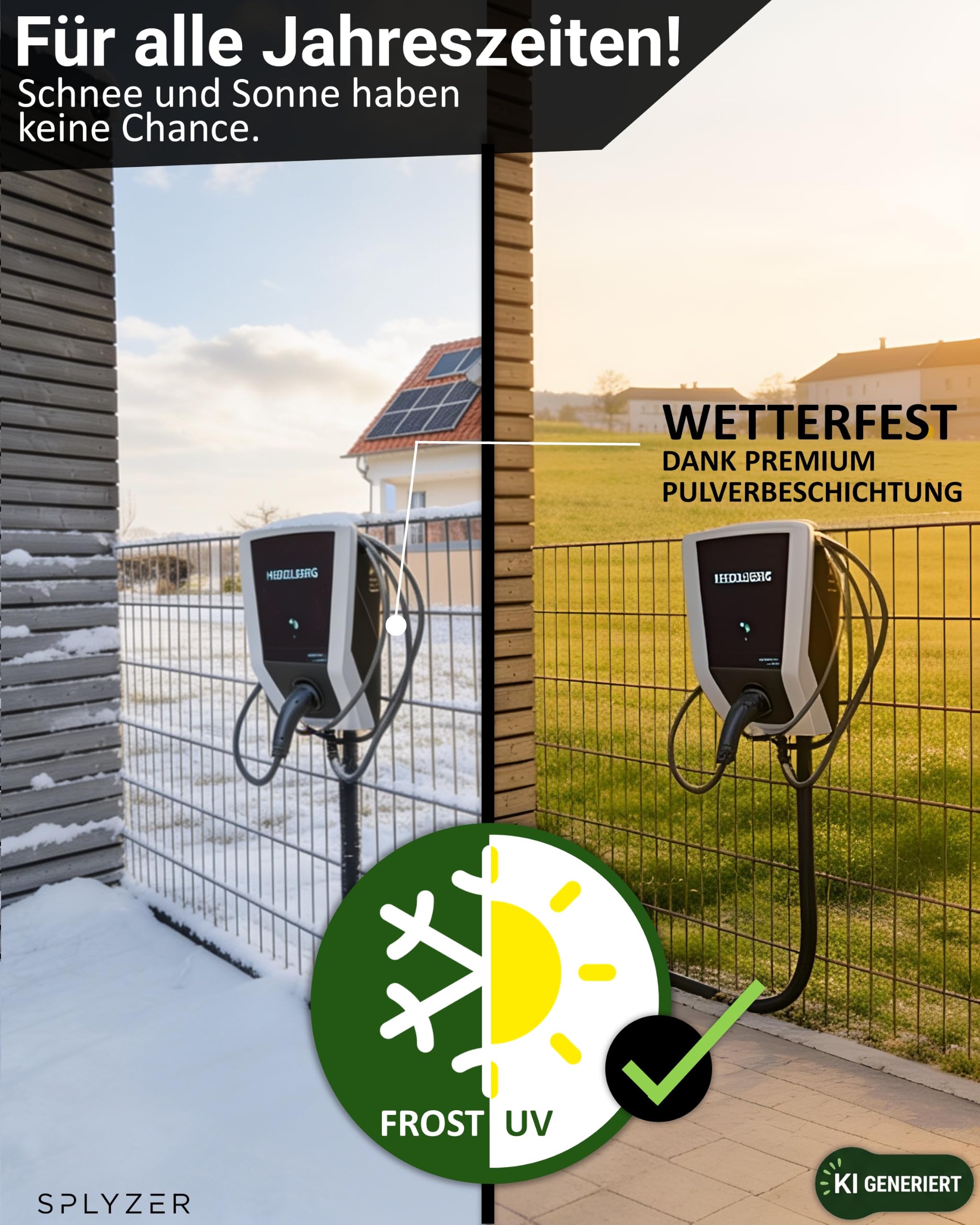Wallboxhalterung Zaun, kompatibel mit Heidelberg®, Elli®, u.a. | Wallbox Standfuß alternative für ABL®, Zaptec®, myenergi®, Webasto® u.a., Anthrazit, Stahl, ohne Bohren, Montage-Kit