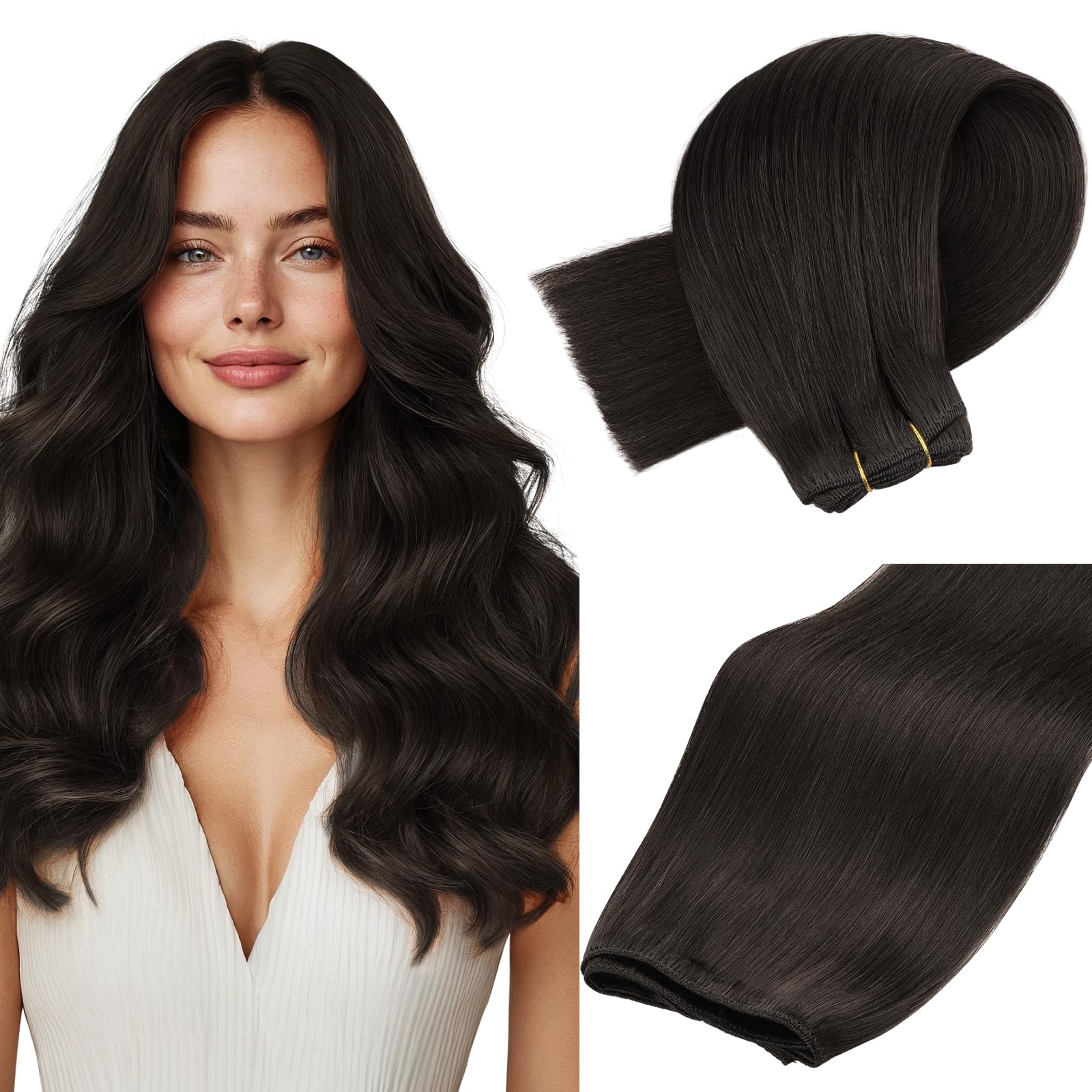 MAXITA Sew in Hair Extensions Real Human Hair, Weft Hair Extensions Human Hair, #2 Dark Brown 22 inch 110g Double Weft Remy Silky Sew in Weft Hair