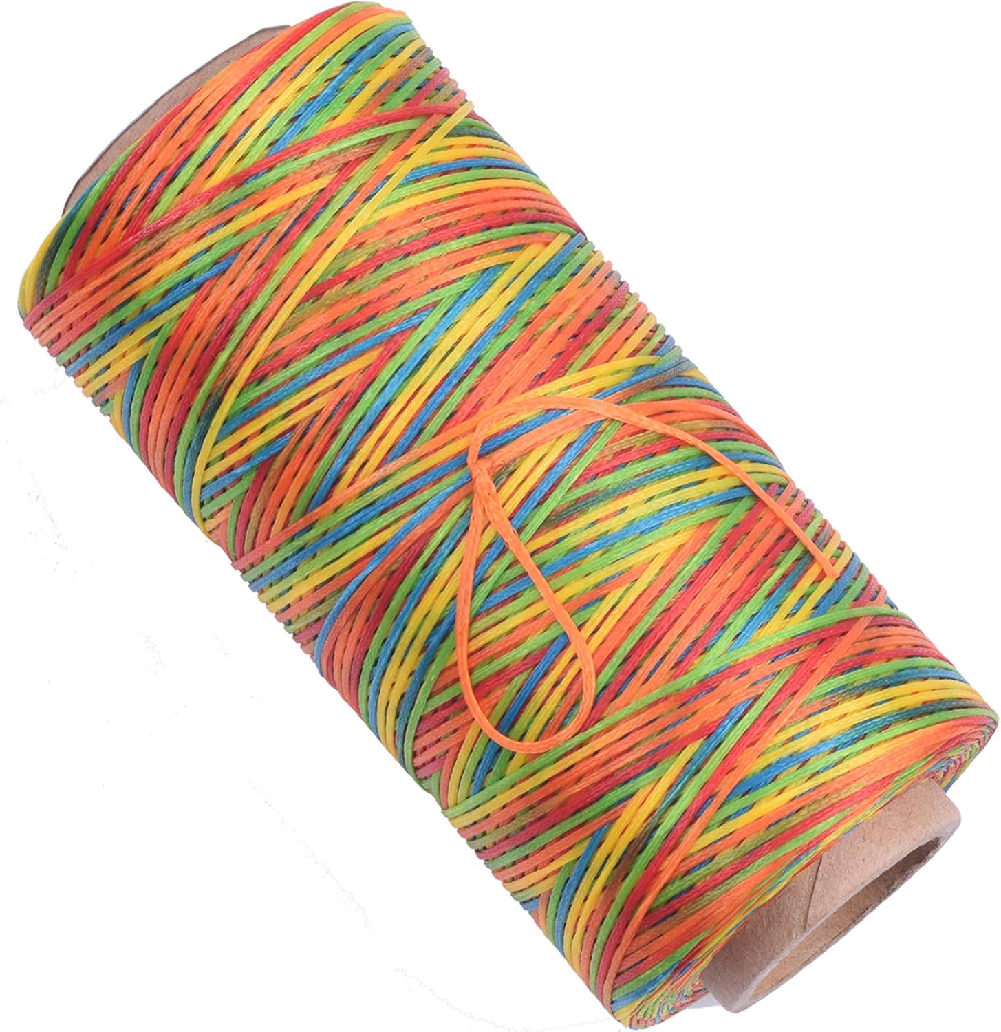 KONMAY 1 Roll 210D/1.0mm 218 Yards Rainbow Flat Leather Sewing Waxed Thread for Leather Stitching/Bookbinding/Leather Repairing/Jewelry Making