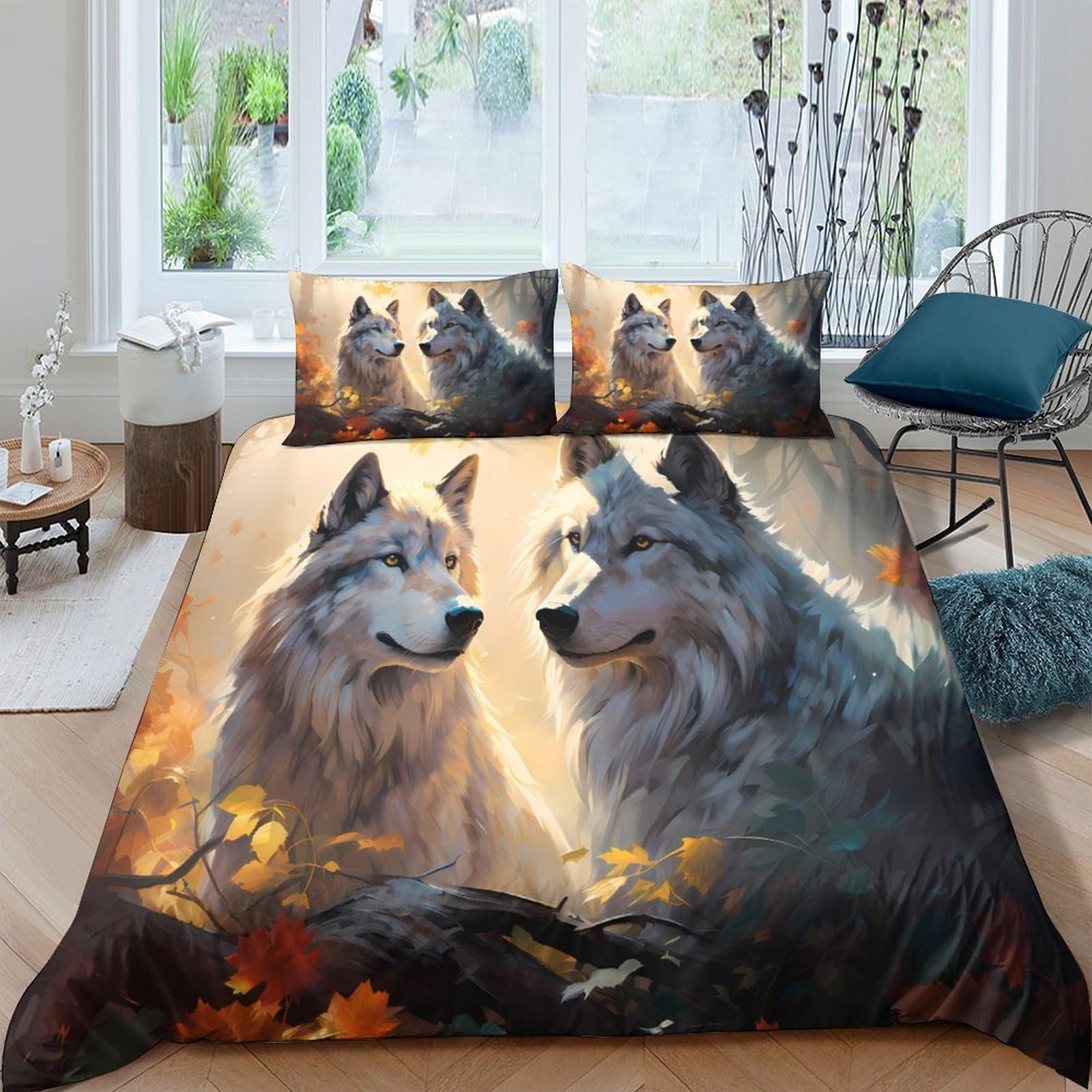 Ctjqhvkz Style-2 3D Printed Wolf Forest Fitted Sheet Microfiber Soft Animal Sunset Bed Cover For Bedroom Living Room Decor Single（135X200cm）