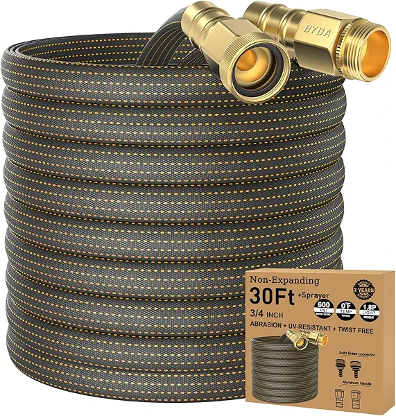 30FT Lightweight Flexible Garden Hose,Non-Slip Handles,Non-kink Hose,Solid Brass Fitting for Boats, RV Water Hose,Marine Washdown,Lawn,Garden,Leakproof TPE Hose (OrangeBlack, 30 FT)