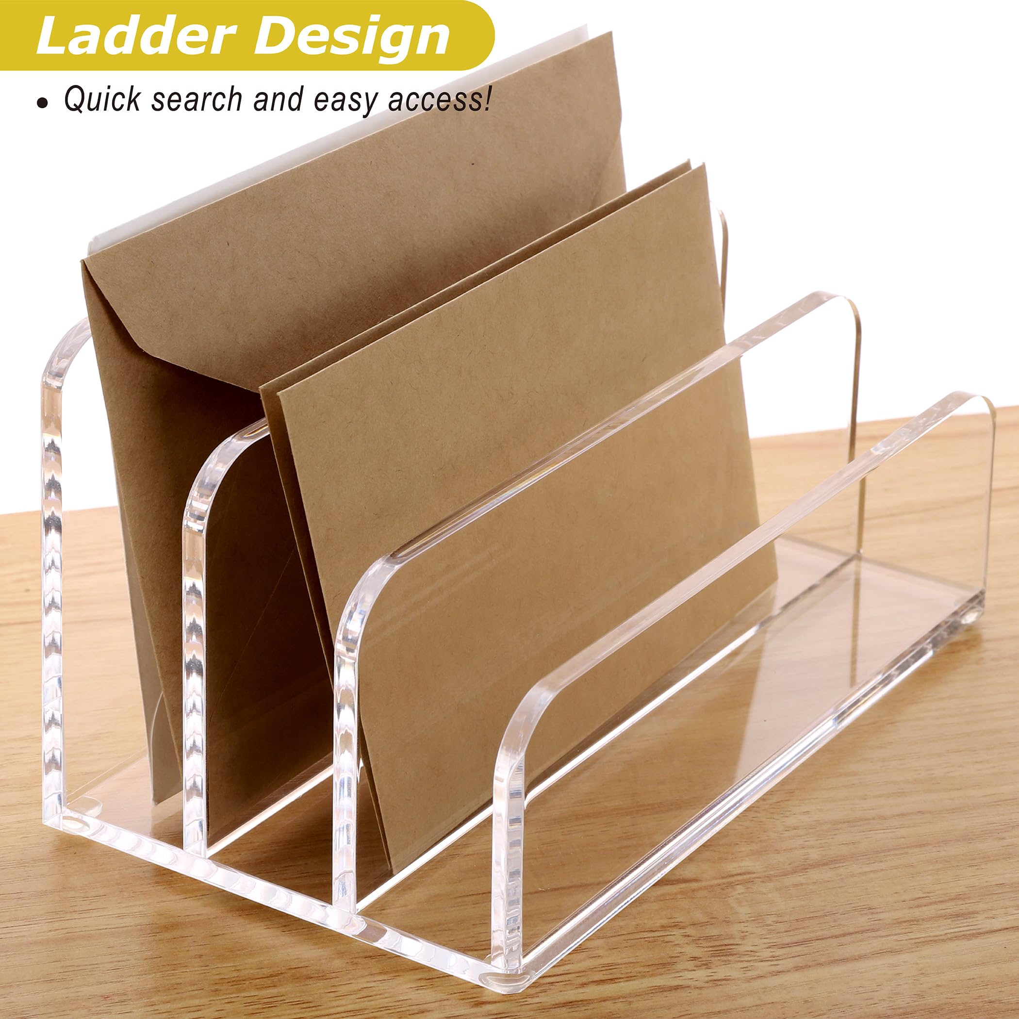 Acrylic Mail File Organizer Sorters For Desk, 3 Upright