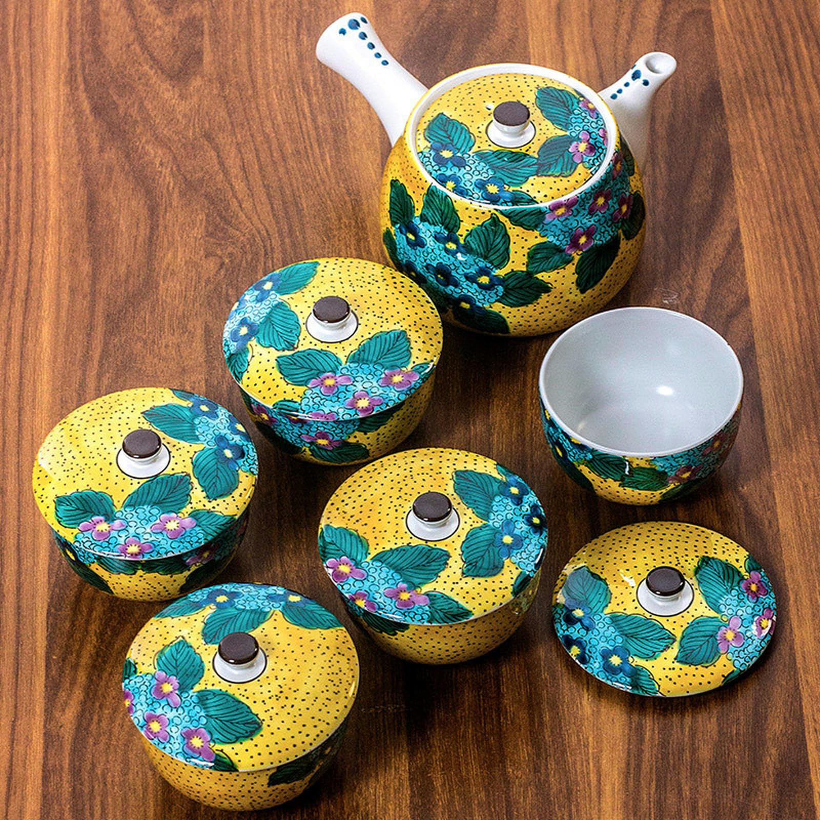 CAPIJIONG Creative Flower - Juego de té de cerámica japonesa Kung Fu para té de la tarde en casa, flor Ziyang, una olla de cinco tazas de tapa, té,