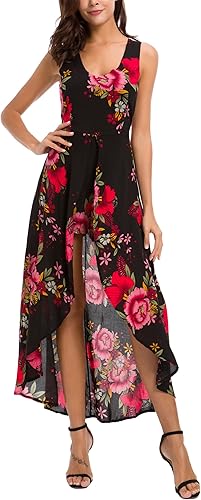 Miniatura 3 de Kormei Vestido sin mangas para mujer, cuello redondo, diseño floral, rayón, con corte frontal