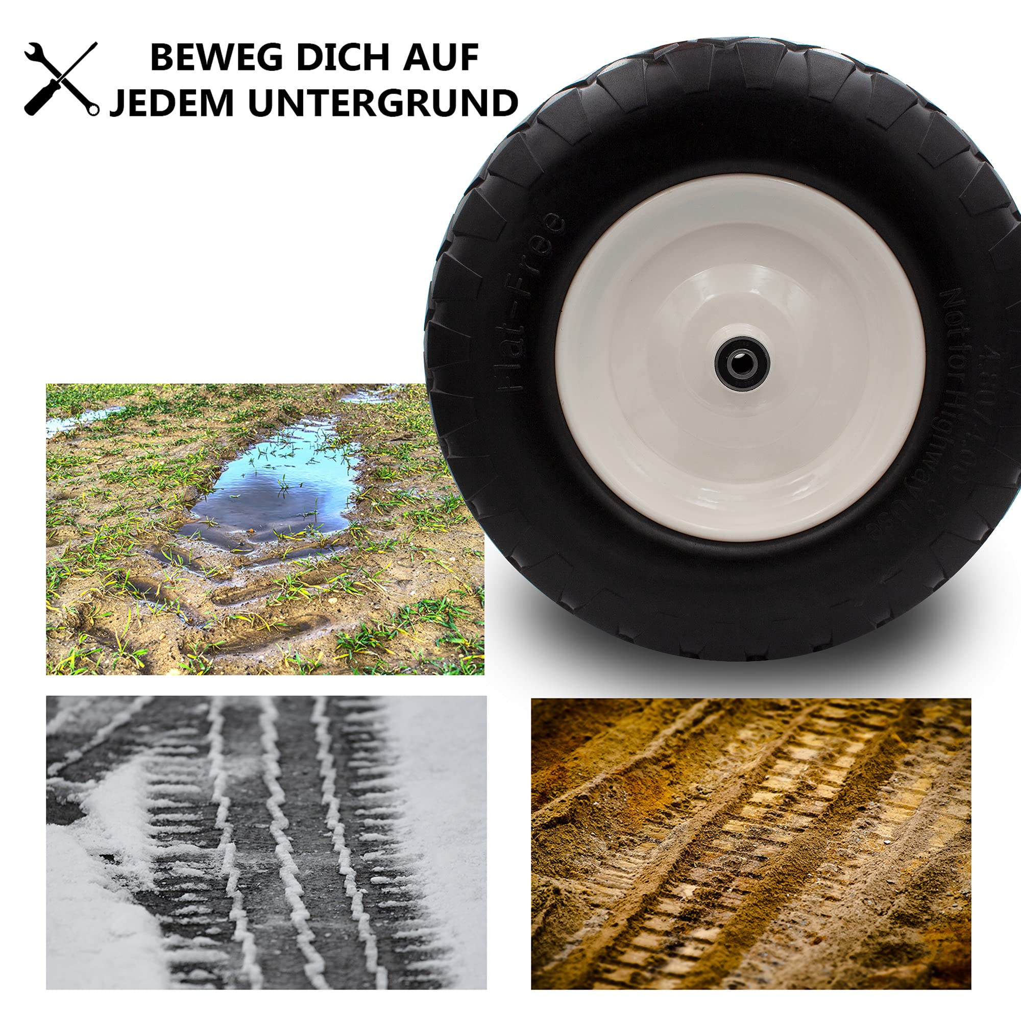 Kruiwagenwiel massief rubber - 4.80 4.00-8 massief rubberen banden voor de kruiwagen universeel inzetbare kruiwagenbanden met precisiekogellagers PU op stalen velg met 200 kg draagvermogen