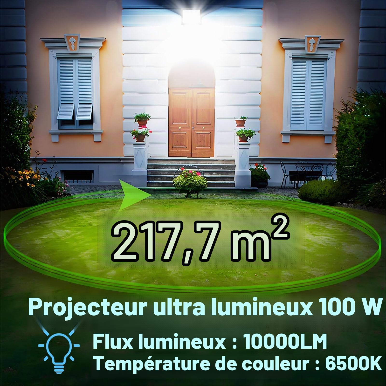2 Pièces Projecteur Led Extérieur 100W, Blanc Froid 6500K Projecteur LED, 10000LM Spot LED Extérieur IP66 Étanche, pour Jardins, Cours, Garages, Toits, Terrasses, Parkings, Places et Quais
