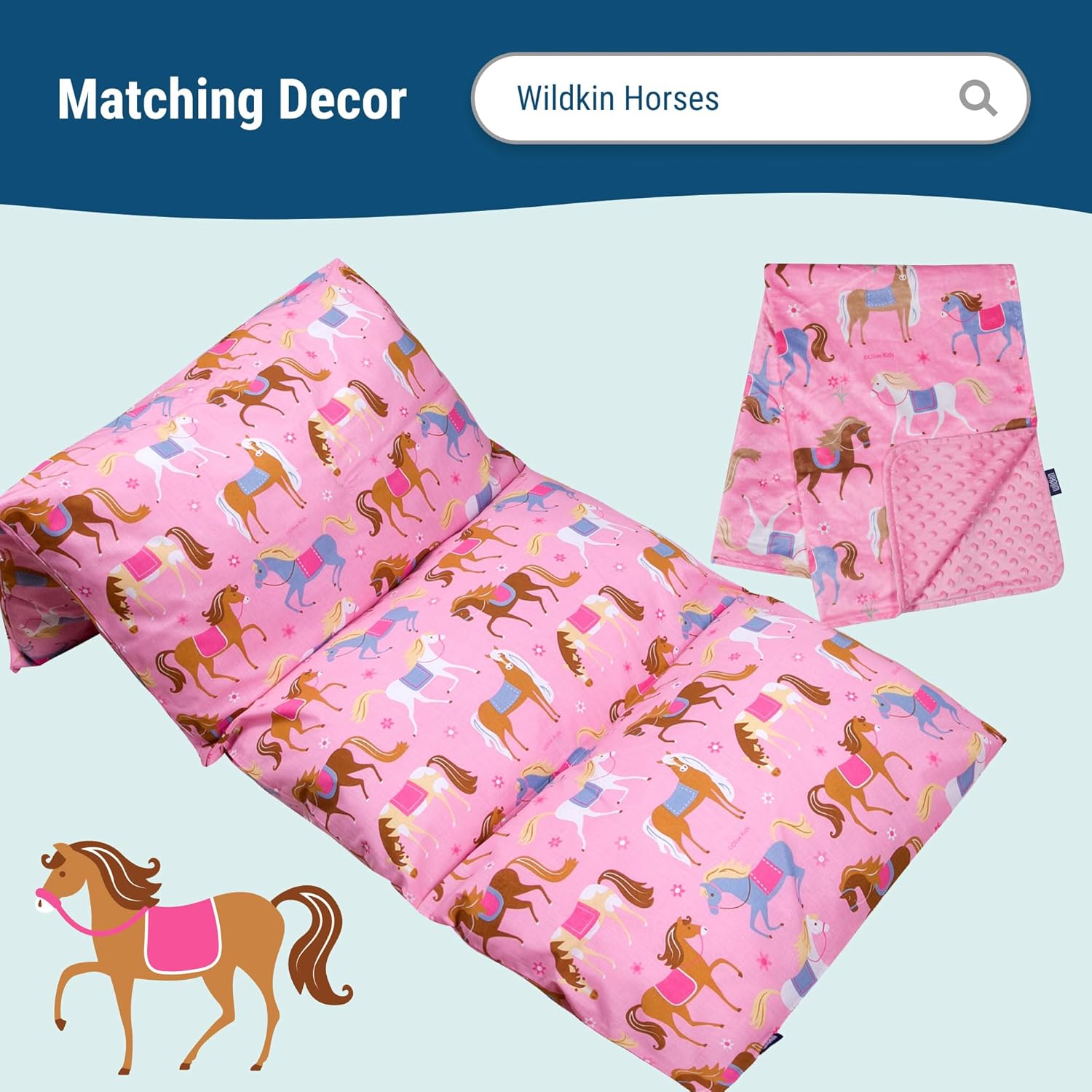 Wildkin 4-Piece Toddler Bed in a Bag – Cotton Comforter, Sheets & Pillowcase for Cozy Cuddles - Horses