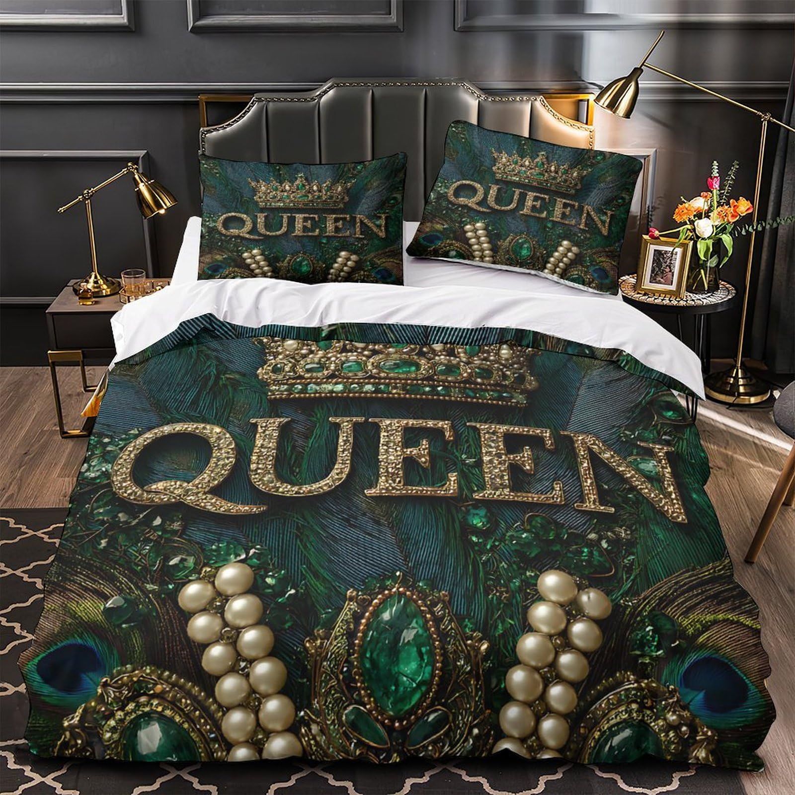 RoyalCrown Comforter Cover 3D Print Hypoallergenic 3PCs Bed Linen Hidden Zipper VintageJewelryStyle Duvet Cover Extra Soft Breathable for Teens Youth Adults Women Kids Boys Single（140x200cm）